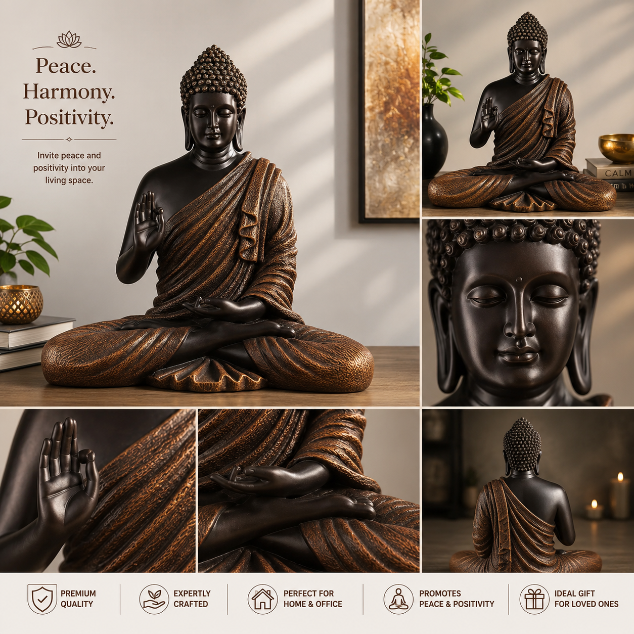 Premium Meditating Buddha Statue for Home Decor | Elegant Lord Buddha Showpiece for Living Room & Office