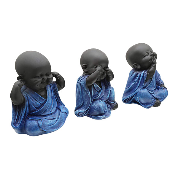 Premium Baby Monk Buddha Idol Set of 3 | Blue & Black  Marble Finish Home Decor Showpiece – 5.5 Inch
