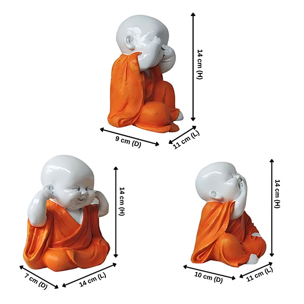 Premium Baby Monk Buddha Showpiece Set of 3 |   Orange  Marble Finish for Home Decor