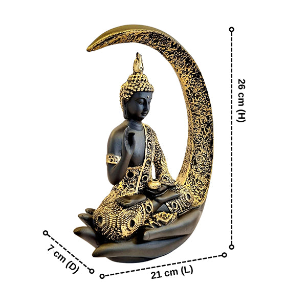 Elegant Black & Gold Crescent Moon Buddha Statue 10 inch  – Premium Meditation Home Décor